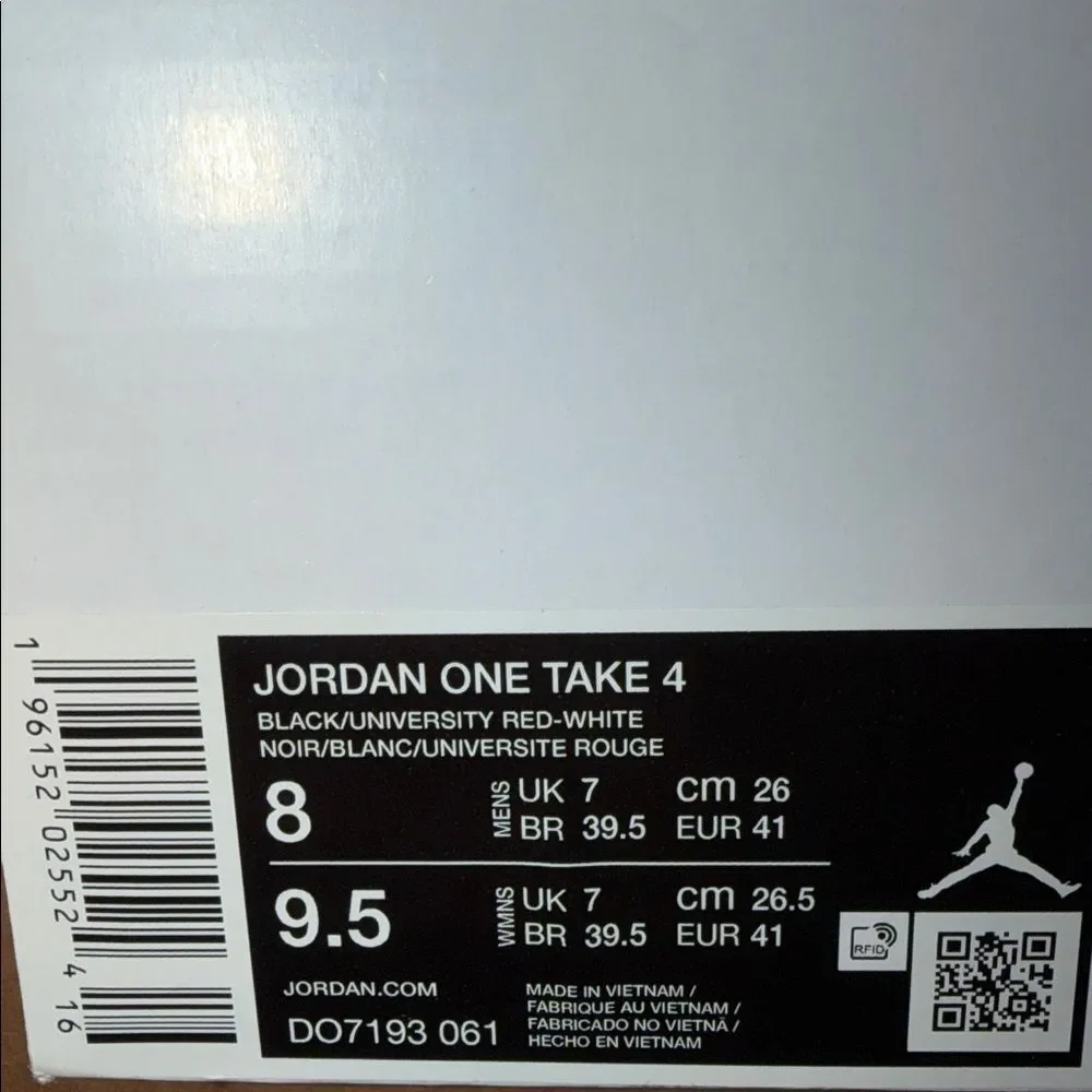 Air Jordan One Take 4 Black University Red DO7193-061 Men’s Size 8